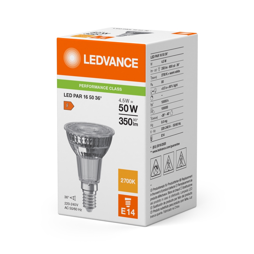 LED reflektorová žiarovka PAR16 E14/4,5W/230V 2700K 36° - Ledvance