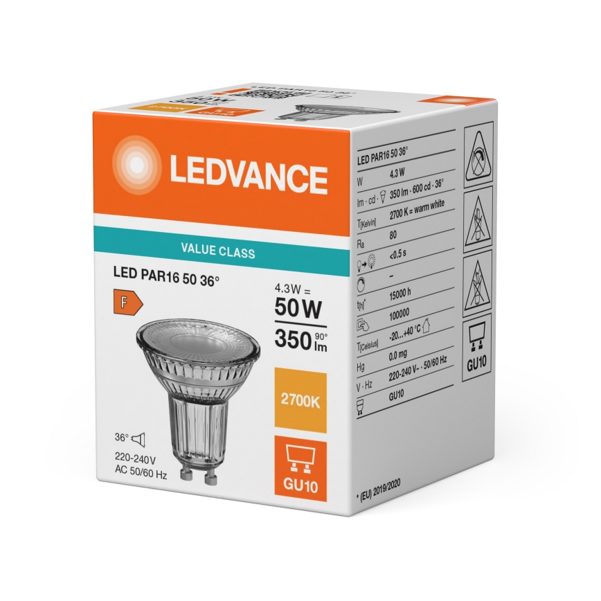 LED Reflektorová žiarovka PAR16 GU10/4,3W/230V 2700K 36° - Ledvance