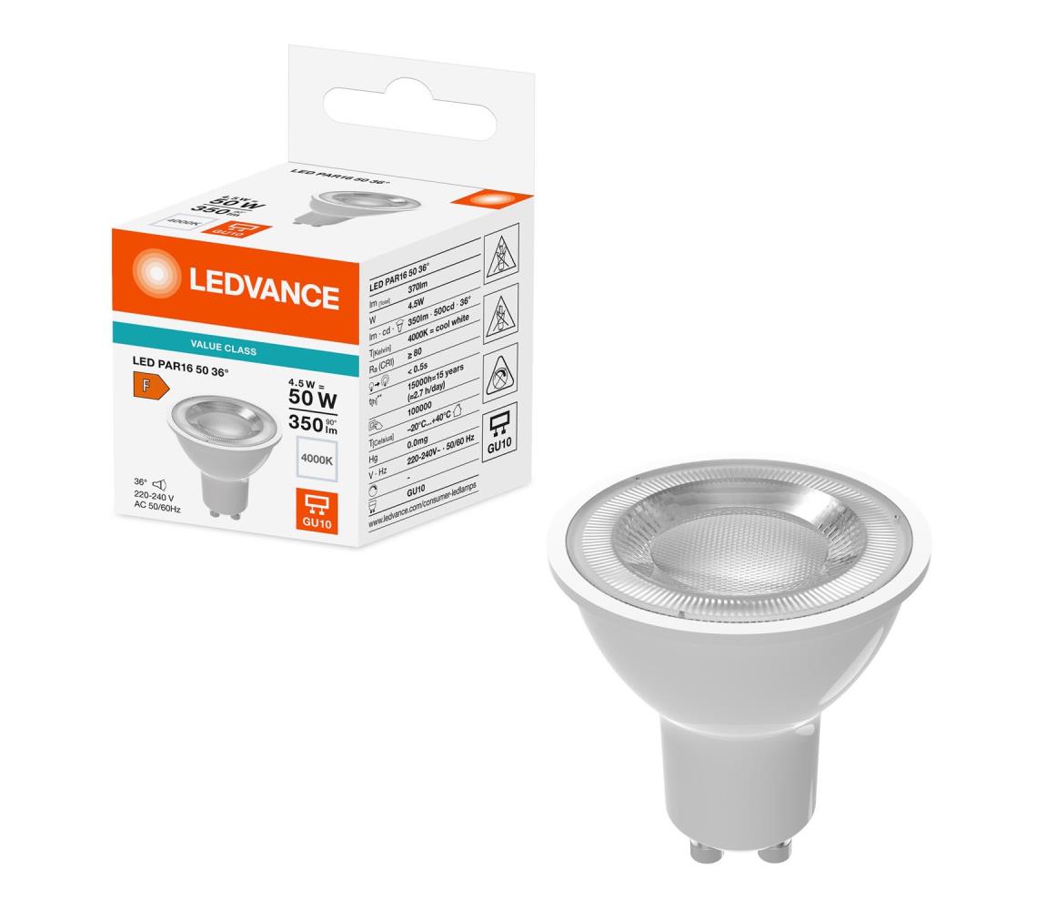 LED reflektorová žiarovka PAR16 GU10/4,5W/230V 4000K 36° - Ledvance 4058075825475