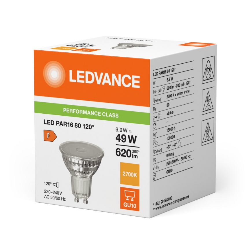 LED reflektorová žiarovka PAR16 GU10/6,9W/230V 2700K 120° - Ledvance