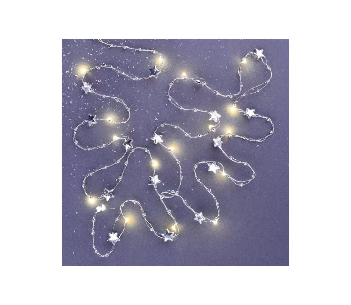 20 LED girlanda - hviezdičky, 1,9 m, 2x AA, vnútorná, teplá biela (DCGW07)