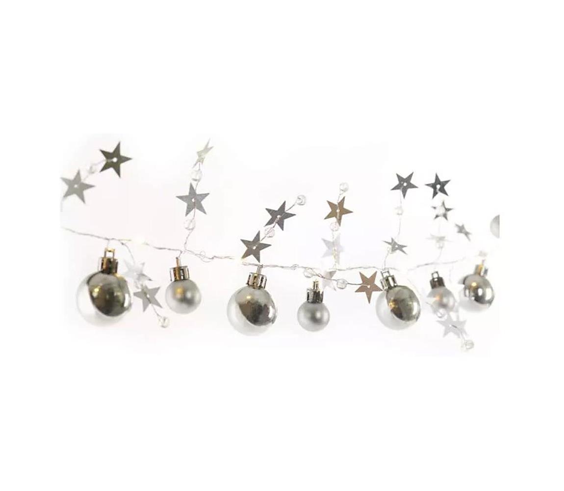 DCGW10 20 LED girlanda strieborné gule s hviezdami 1,9 cm 2x AA vnútorná teplá biela