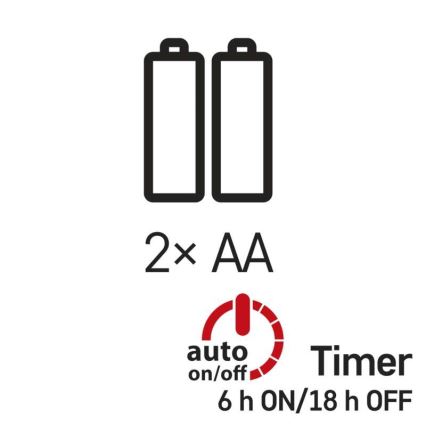 Dve AA batérie napájajú zariadenie. Zariadenie disponuje automatickým vypínaním a časovačom s nastavením 6 hodín zapnuté/18 hodín vypnuté.