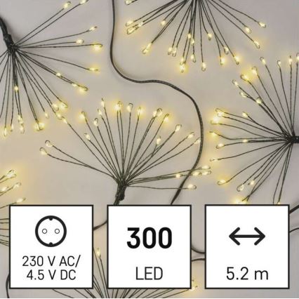 LED reťaz 300 × LED, 5,2+3 m, teplá biela