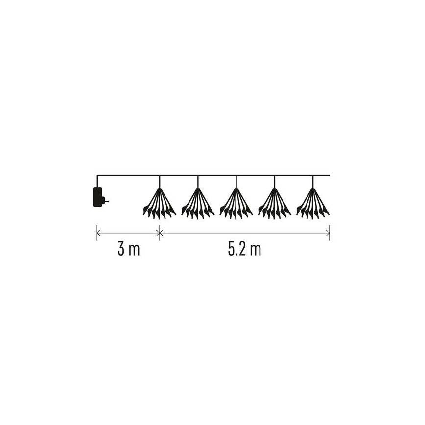 LED reťaz 300 × LED, 5,2+3 m, teplá biela