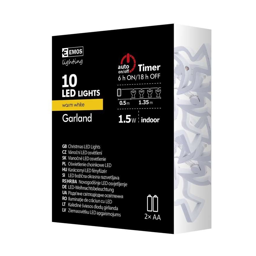 LED  reťaz CHAIN 10xLED/2xAA 1,85m teplá biela