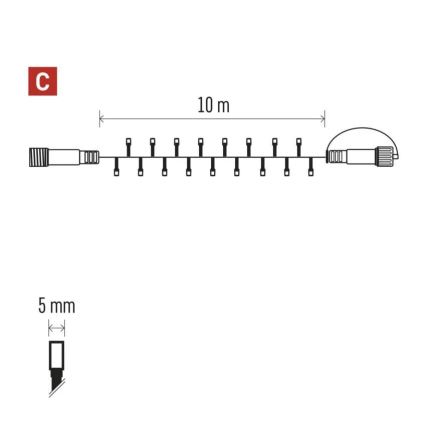 LED reťaz do exteriéru 100xLED/10m IP44 studená biela