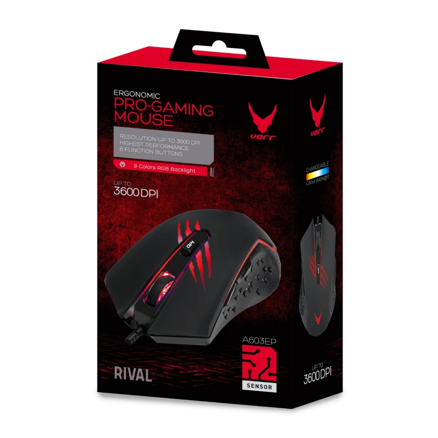 LED RGB Herná myš VARR 1200/1800/2400/3600 DPI