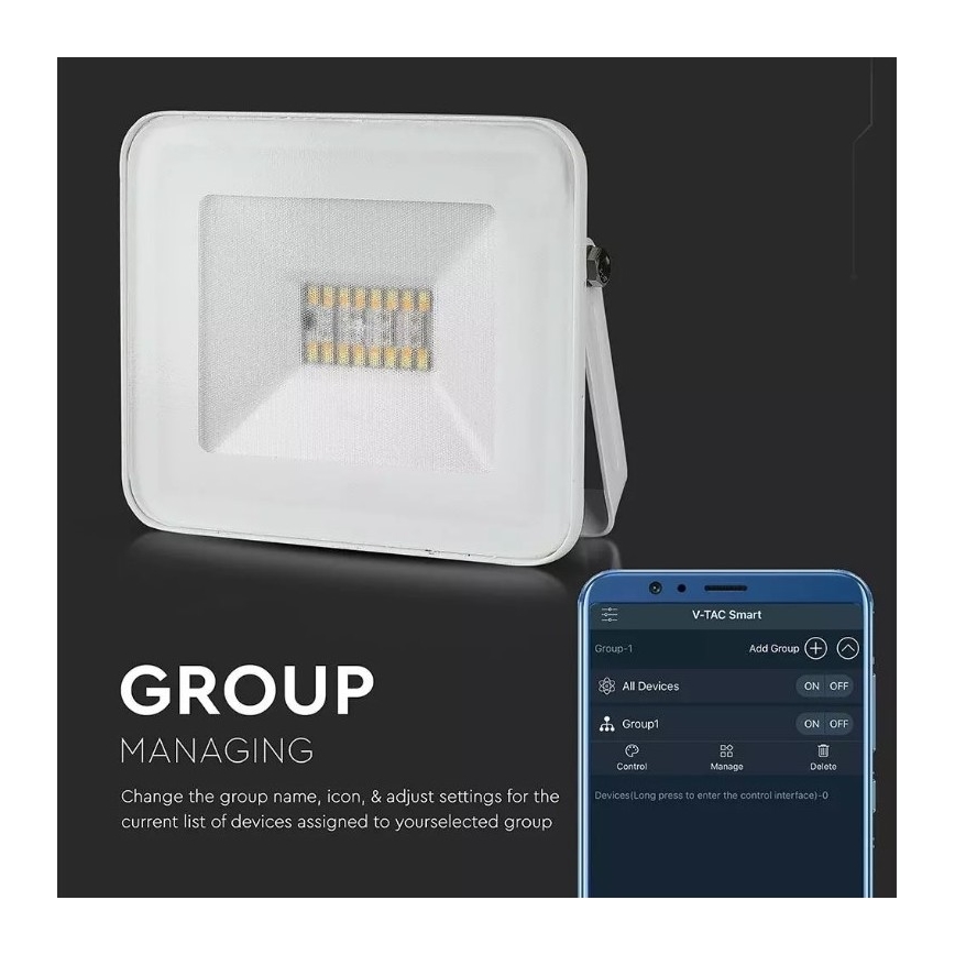 LED Inteligentný stmievateľný RGB reflektor LED/20W/230V IP65 biela