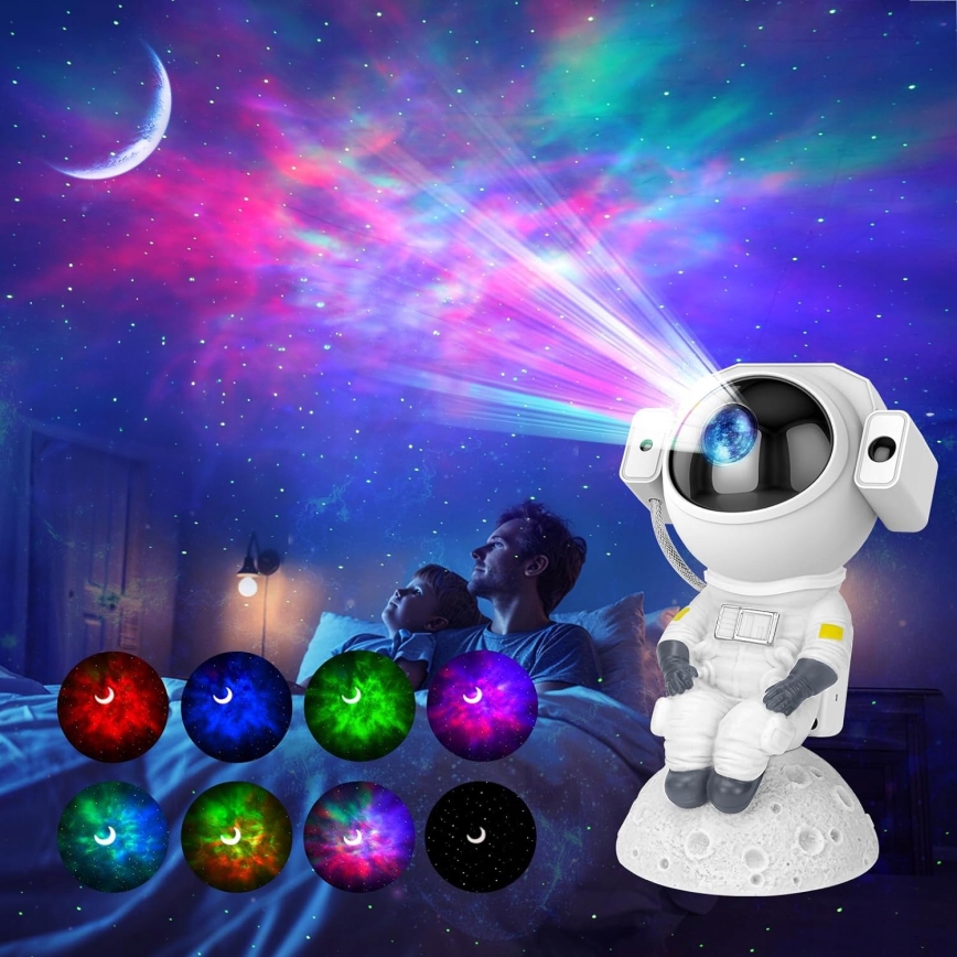 LED RGB projektor 3 v 1 LED/5W/5V 3000/4000/6000K astronaut + diaľkové ovládanie