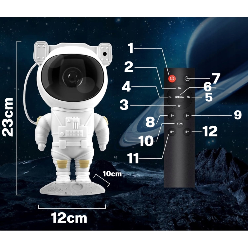 LED RGB projektor LED/5W/5V astronaut + diaľkové ovládanie