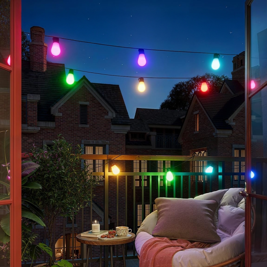 LED RGB stmievateľný solárny dekoratívny svetelný reťaz 15×LED/18 funkcií USB 6 m IP44 čierna + diaľkové ovládanie
