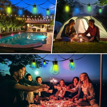 LED RGB stmievateľný solárny dekoratívny svetelný reťaz 15×LED/18 funkcií USB 6 m IP44 čierna + diaľkové ovládanie
