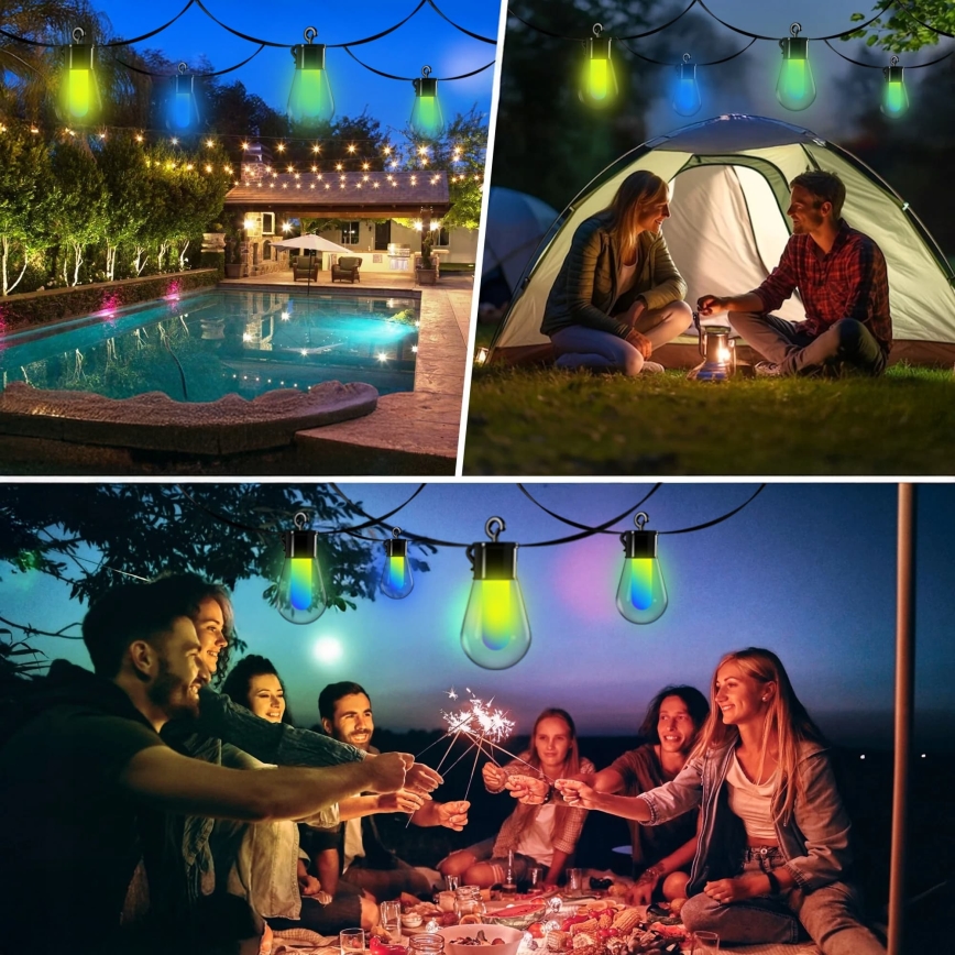 LED RGB stmievateľný solárny dekoratívny svetelný reťaz 15×LED/18 funkcií USB 6 m IP44 čierna + diaľkové ovládanie