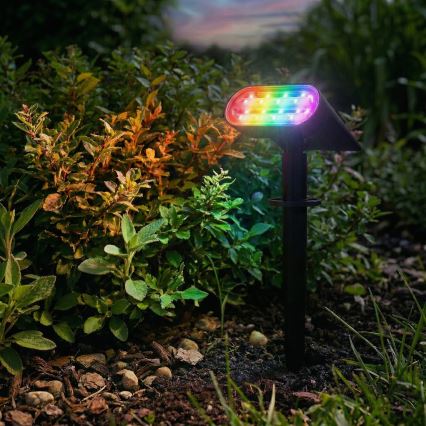 LED RGB Solárna lampa 2v1 LED/3,7V 1200 mAh IP54 čierna