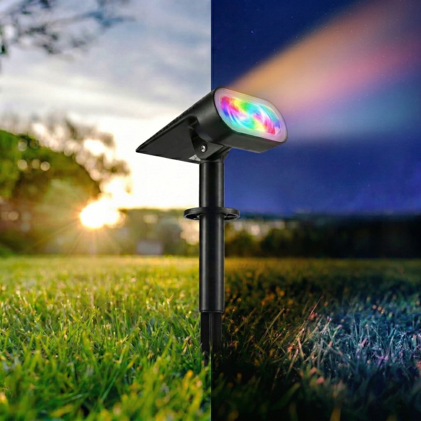 LED RGB Solárna lampa 2v1 LED/3,7V 1200 mAh IP54 čierna