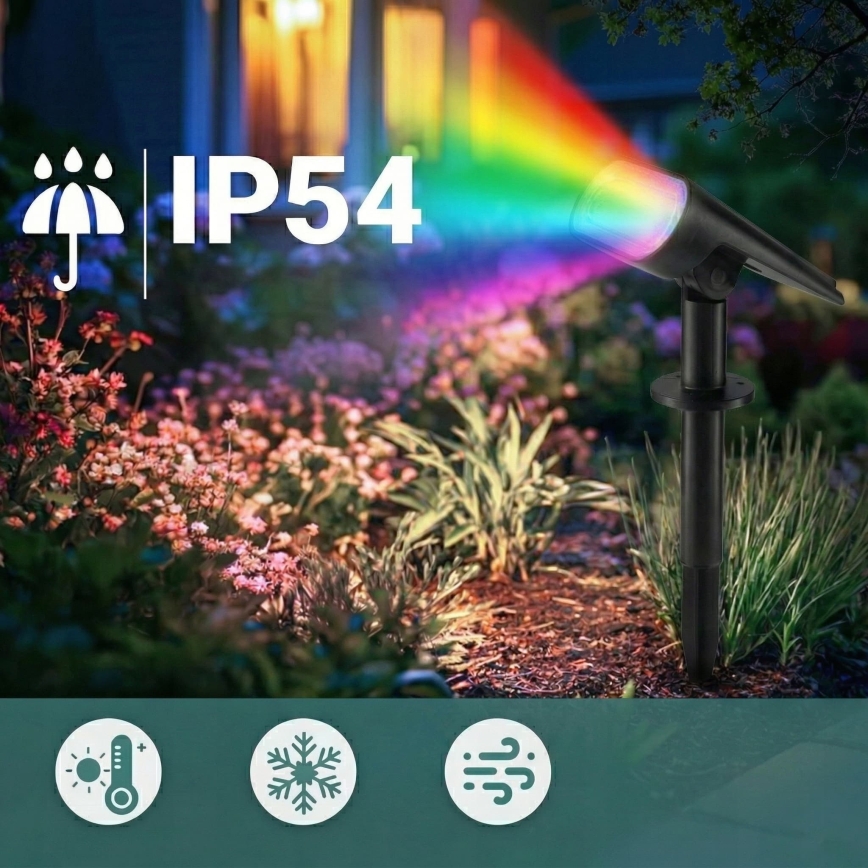 LED RGB Solárna lampa 2v1 LED/3,7V 1200 mAh IP54 čierna