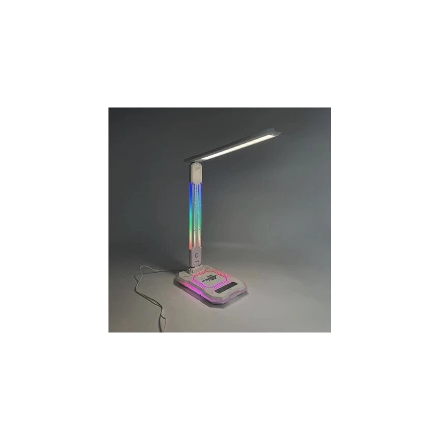 LED RGB Stmievateľná nabíjacia dotyková stolná lampa s bezdrôtovým nabíjaním LED/7,5W/5V 2700-5300K biela