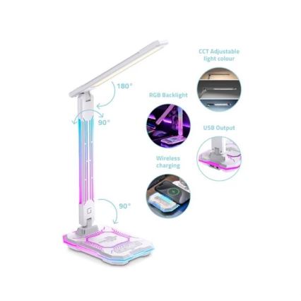 LED RGB Stmievateľná nabíjacia dotyková stolná lampa s bezdrôtovým nabíjaním LED/7,5W/5V 2700-5300K biela