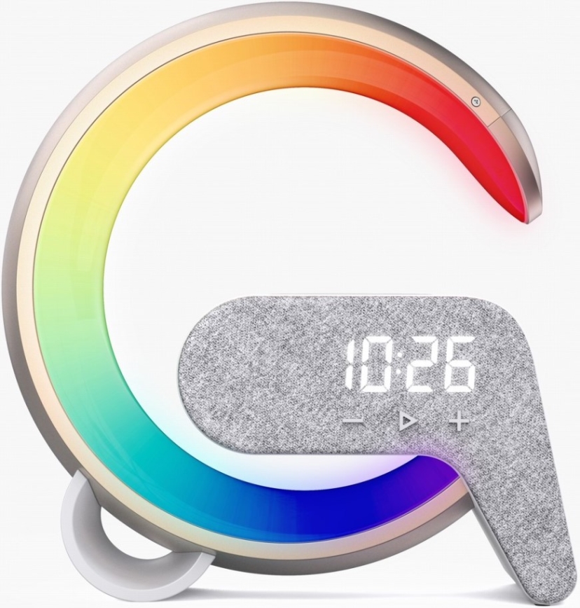 LED RGB Stmievateľná stolná lampa s budíkom a Qi nabíjaním 30W/230V zlatá