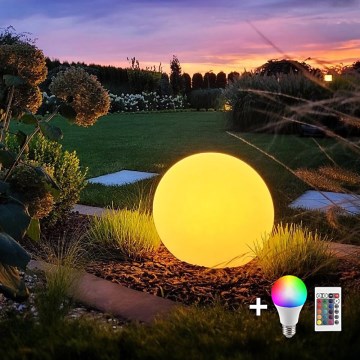 LED RGB Stmievateľná vonkajšia lampa GLOBO 1xE27/8,5W/230V pr. 40 cm IP44 + diaľkové ovládanie