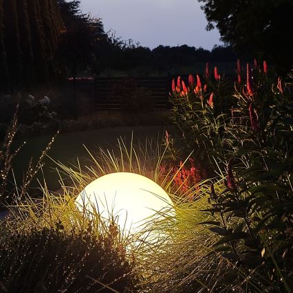 LED RGB Stmievateľná vonkajšia lampa GLOBO 1xE27/8,5W/230V pr. 40 cm IP44 + diaľkové ovládanie