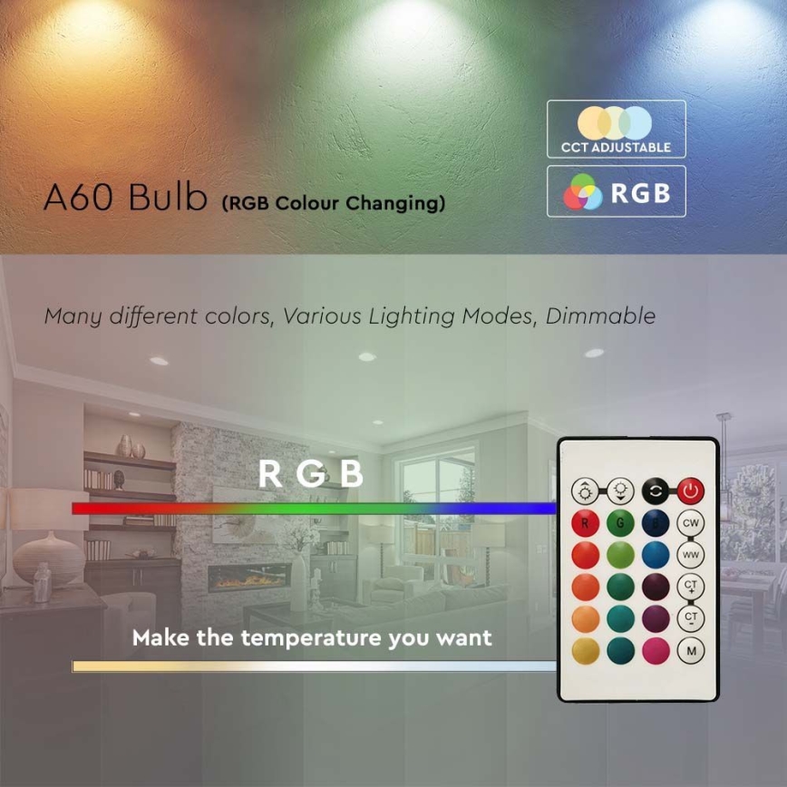 LED RGB Stmievateľná žiarovka A60 E27/8,5W/230V 4000K + diaľkové ovládanie