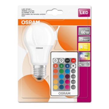 LED RGB Stmievateľná žiarovka E27/9W/230V 2700K s diaľkovým ovládačom - Osram