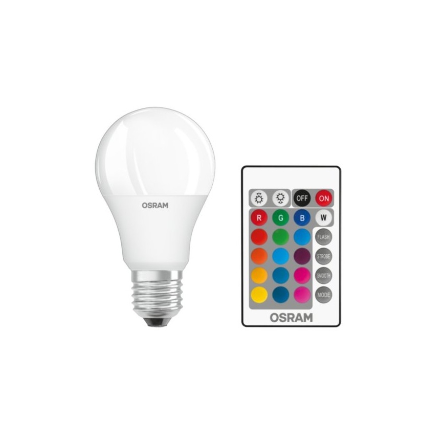LED RGB Stmievateľná žiarovka E27/9W/230V 2700K s diaľkovým ovládačom - Osram
