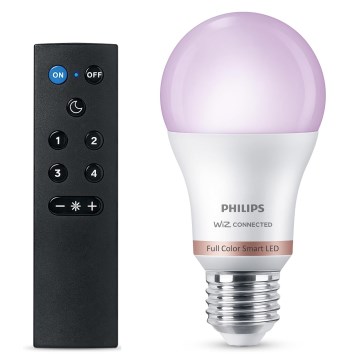 LED RGB Stmievateľná žiarovka Philips SMART A60 E27/8,5W/230V 2200-6500K + diaľkové ovládanie