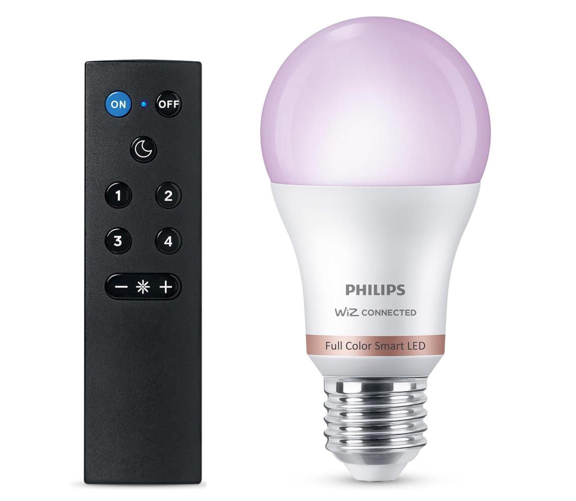 LED RGB stmievateľná žiarovka Philips SMART A60 E27/8,5W/230V 2200-6500K + diaľkový ovládač 8721103159700