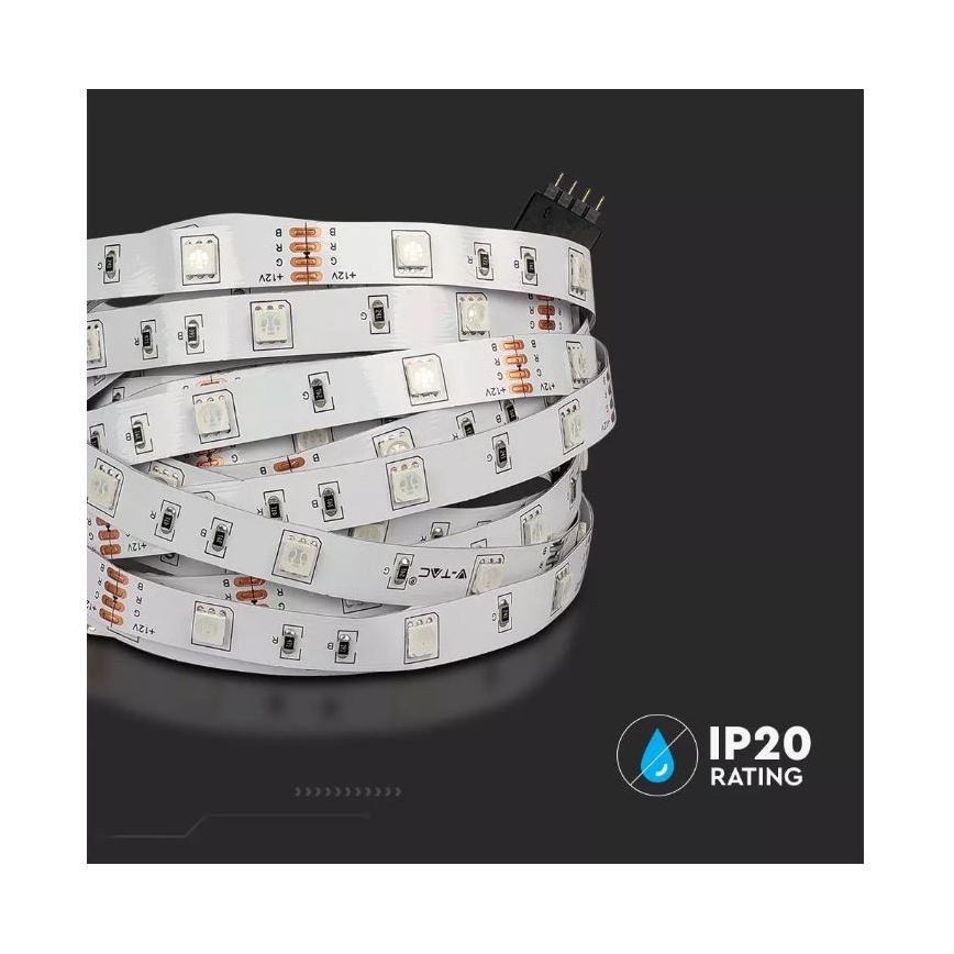 LED pásik je zrolovaný. Na povrchu sú viditeľné LED diódy a označenie. Stupeň krytia IP20.