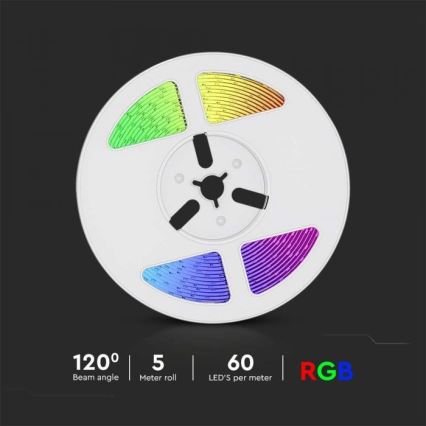 LED RGB Stmievateľný solárny pásik LED/1,2W/3,7V IP67 5m + diaľkové ovládanie