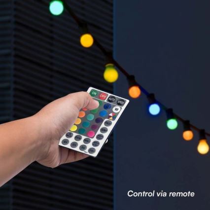 LED RGB Vonkajšia reťaz STRING 13 m 15xLED/0,5W/230V IP44 + diaľkové ovládanie