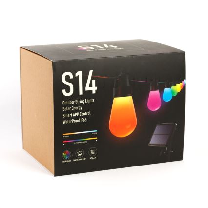 LED RGBIC stmievateľný solárny svetelný reťazec 30xLED/1,3W/3,7/5V 2200 mAh 14,37 m IP65 čierna + diaľkové ovládanie