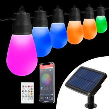 LED RGBIC stmievateľný solárny reťazec 30xLED/1,3W/3,7V 2200 mAh 14,37 m IP65 čierna + diaľkové ovládanie