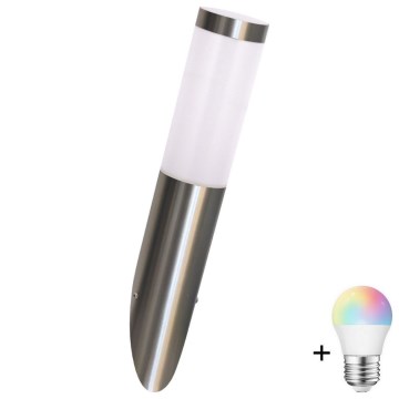 LED RGBW stlmiteľné vonkajšie nástenné svietidlo LIVIA 1xE27/6,5W/230V 2700-6500K Wi-Fi IP44 strieborné