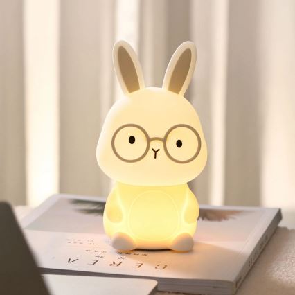 LED RGBW Stmievateľná detská dotyková lampa FLORKA LED/1W/5V USB 1200 mAh zajačik biela/šedá