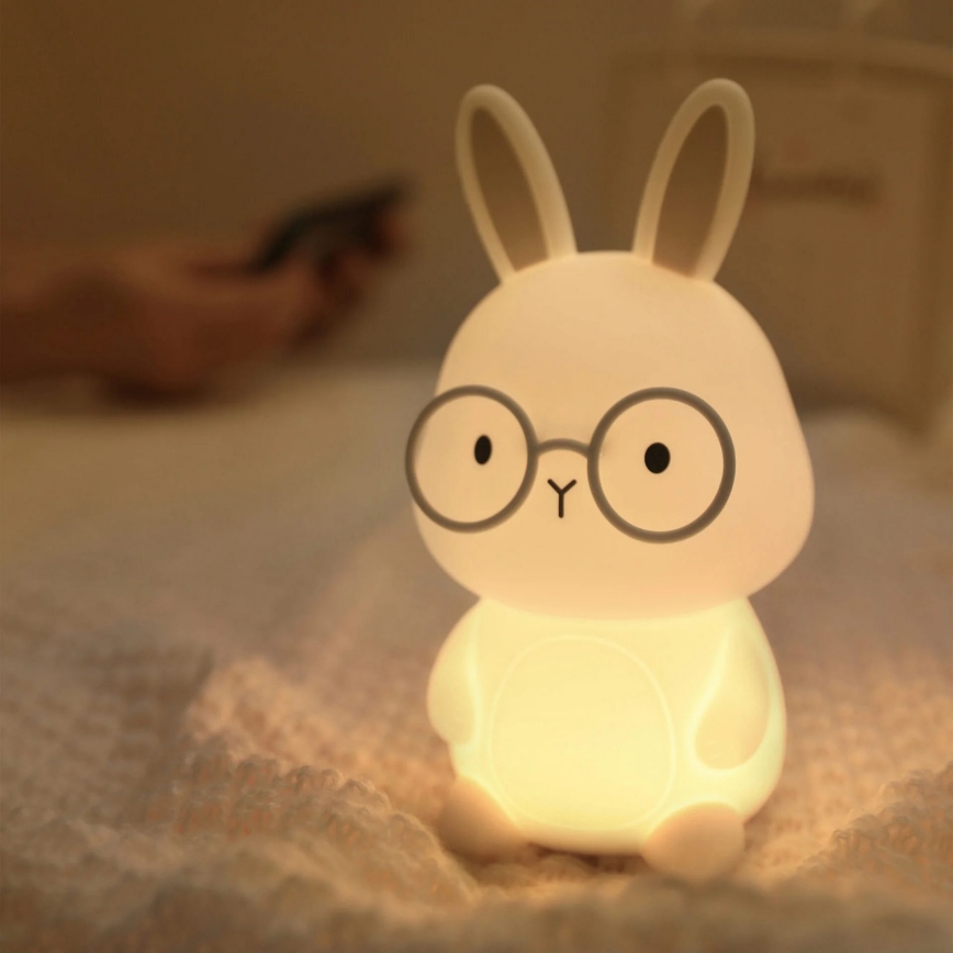 LED RGBW Stmievateľná detská dotyková lampa FLORKA LED/1W/5V USB 1200 mAh zajačik biela/šedá