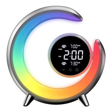 LED RGBW Stmievateľná stolná lampa s budíkom LED/20W/5V USB strieborná
