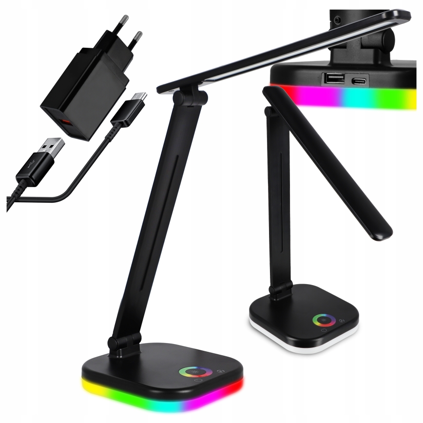 LED RGBW stmievateľná stolová lampa s bezdrôtovým nabíjaním LED/7W/5V USB čierna