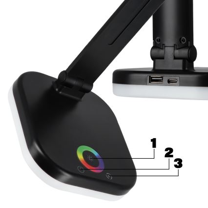 LED RGBW stmievateľná stolová lampa s bezdrôtovým nabíjaním LED/7W/5V USB čierna