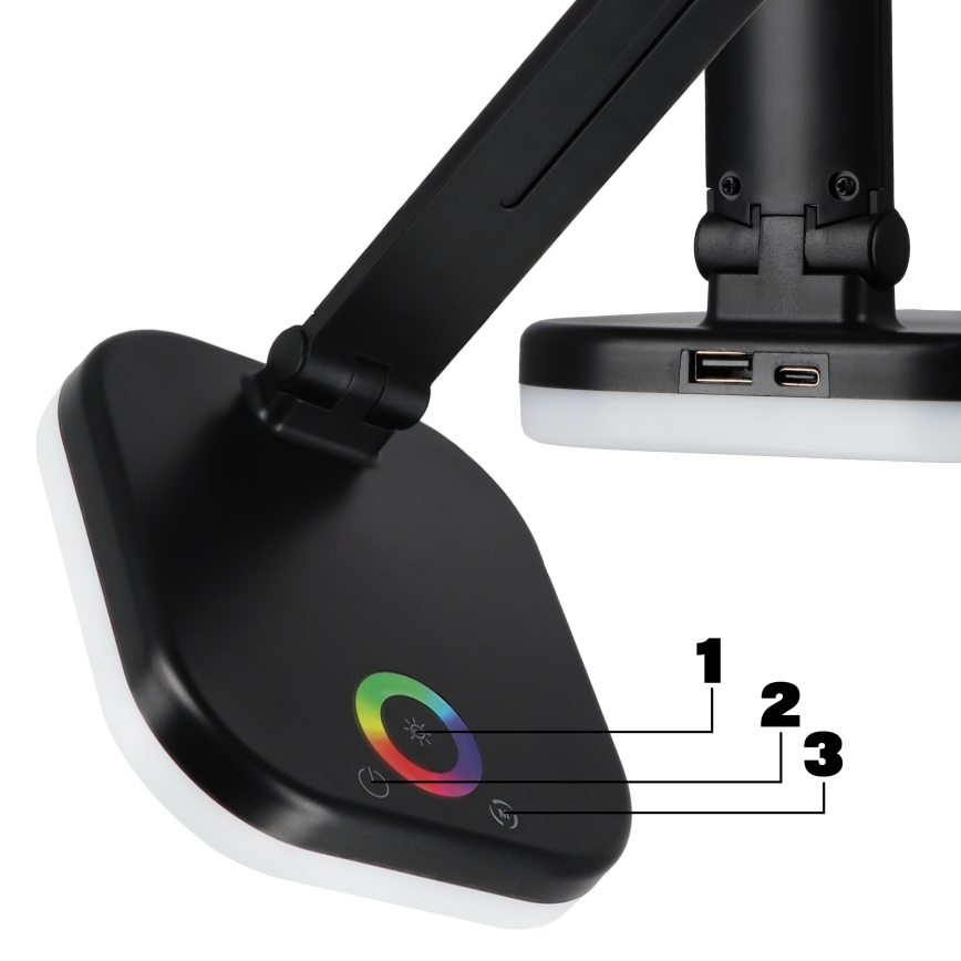 LED RGBW stmievateľná stolová lampa s bezdrôtovým nabíjaním LED/7W/5V USB čierna