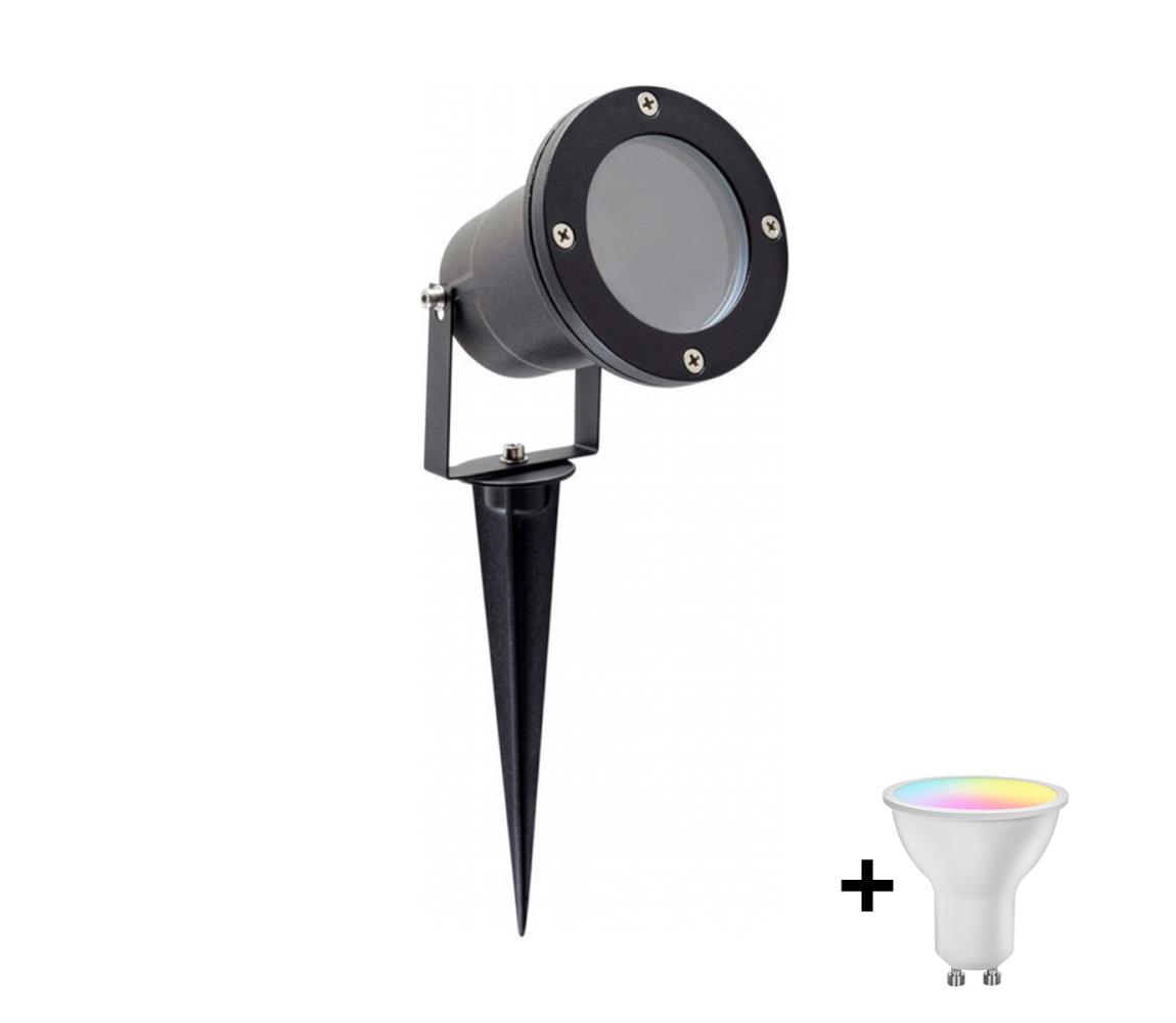 LED RGBW Stmievateľná vonkajšia lampa BLAKE 1xGU10/4,8W/230V IP65 + diaľkové ovládanie KB0036+AI2382