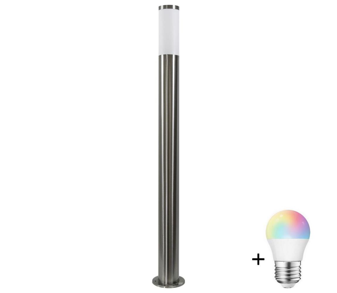 LED RGBW stmievateľná vonkajšia lampa LIVIA 1xE27/6,5W/230V 100 cm IP44 strieborná SA0464+AI0818