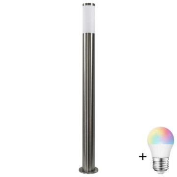LED RGBW Stmievateľná vonkajšia lampa LIVIA 1xE27/6,5W/230V 2700-6500K Wi-Fi 100 cm IP44 strieborná
