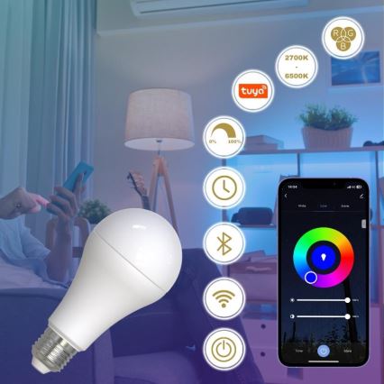 LED RGBW Stmievateľná žiarovka A60 E27/15W/230V 2700-6500K Wi-Fi Tuya