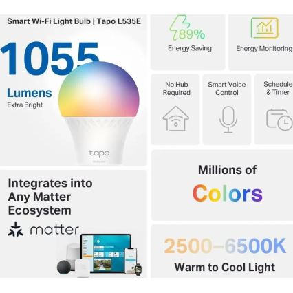 LED RGBW Stmievateľná žiarovka A60 E27/8,6W/230V 2500-6500K Wi-Fi - TP-Link