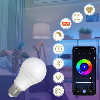 LED RGBW Stmievateľná žiarovka A60 E27/9W/230V 2700-6500K Wi-Fi Tuya