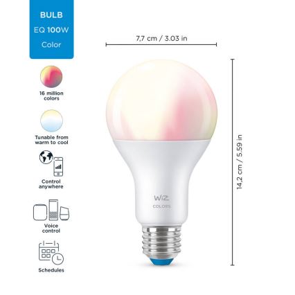 LED RGBW Stmievateľná žiarovka A67 E27/13W/230V 2200-6500K CRI 90 Wi-Fi -WiZ